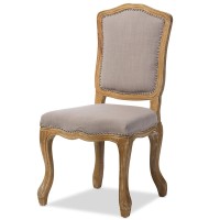 Baxton Studio Chateauneuf French Vintage Cottage Weathered Oak Linen Upholstered Dining Side Chair, Medium, Beige
