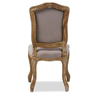 Baxton Studio Chateauneuf French Vintage Cottage Weathered Oak Linen Upholstered Dining Side Chair, Medium, Beige