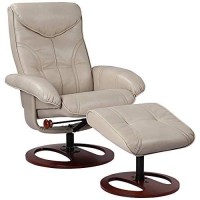 Benchmaster Newport Taupe Swivel Faux Leather Recliner Chair With Ottoman Footrest Modern Armchair Ergonomic Manual Reclining Adjustable Upholstered For Bedroom Living Room Reading Home Relax