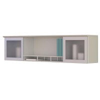 Mayline Mnh72Tss Medina Hutch Cabinet With Glass Doors 72W Textured Sea Salt Laminate
