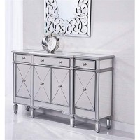 Elegant Lighting 3 Drawer 4 Door Cabinet In Silver Clear 60 X 14 X 36