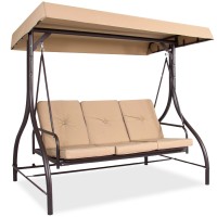 Best Choice Products 3-Seat Outdoor Large Converting Canopy Swing Glider, Patio Hammock Lounge Chair For Porch, Backyard W/Flatbed, Adjustable Shade, Removable Cushions - Tan