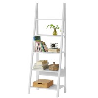 Haotian Frg61-W, White Modern 5 Tiers Ladder Shelf Bookcase, Storage Display Shelving, Wall Shelf