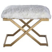 Uttermost 23278 Farran Plush Faux Fur And Antiqued Gold Leaf Small Bench