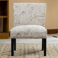 Roundhill Furniture Botticelli English Letter Print Fabric Armless Contemporary Accent Chair, Single