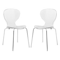 Leisuremod Modern Oyster Side Chair (Set Of 2), Clear
