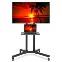 Mount Factory Rolling Tv Stand Mobile Tv Cart For 32-65 Inch Plasma Screen, Led, Lcd, Oled, Curved Tv'S - Universal Mount With Wheels