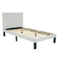 Poundex Pu Upholstered Platform Bed, Twin, White