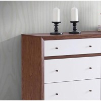 Baxton Furniture Studios Harlow Mid-Century Wood 6 Drawer Storage Dresser, Medium, White And Walnut