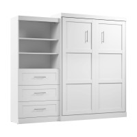 Bestar Pur Queen Murphy Bed And Shelving Unit With Drawers, 101-Inch Space-Saving Wall Bed