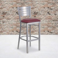 Flash Furniture 2 Pk Hercules Series Silver Slat Back Metal Restaurant Barstool - Burgundy Vinyl Seat