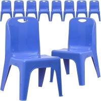Flash Furniture 10 Pack Blue Plastic Stackable School Chair With Carrying Handle And 11 Seat Height