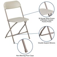 Flash Furniture Hercules Plastic Folding Chair - Beige (10 Pack) Lightweight, Durable, And Comfortable Event Chair 650Lb Weight Capacity