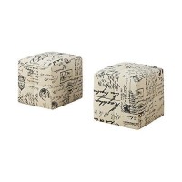 Monarch Specialties I 8162 Childrens Cube-Shaped Biscuit-Tufted Pouf - Set Of 2 - Upholstered Kids Ottoman, 12 H, Vintage French Fabric