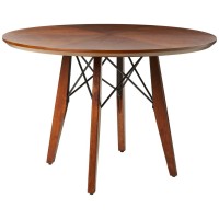 Ink+Ivy Clark Dining Table Height Adjustable To Counter-Height, Round Solid Wood Sits 4 Mid-Century Modern Kitchen, Pub Style, Breakfast Nook Furniture, Pecan