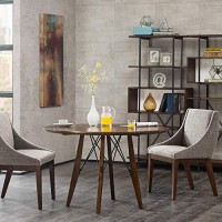 Ink+Ivy Clark Dining Table Height Adjustable To Counter-Height, Round Solid Wood Sits 4 Mid-Century Modern Kitchen, Pub Style, Breakfast Nook Furniture, Pecan