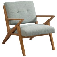 Ink+Ivy Rocket Mid,Century Modern Accent Chairs For Living Room With Solid Wood Frame Armrest And Legs, Upholstered Pipped Seat, Button Tufted Back Rest, Pecan Finish-Bed Decor, Family, Seafoam