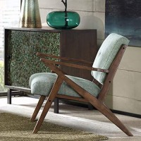 Ink+Ivy Rocket Mid,Century Modern Accent Chairs For Living Room With Solid Wood Frame Armrest And Legs, Upholstered Pipped Seat, Button Tufted Back Rest, Pecan Finish-Bed Decor, Family, Seafoam
