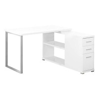 Monarch Specialties Computer L-Shaped-Left Or Right Set Up-Contemporary Style Corner Desk With Open Shelves And Drawers, 48 L, White