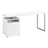 Monarch Specialties Computer Writing Desk For Home & Office Laptop Table With Drawers Open Shelf And File Cabinet-Left Or Right Set Up, 60 L, White