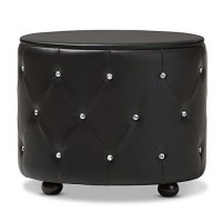 Baxton Studio Davina Hollywood Glamour Style Oval 2-Drawer Faux Leather Upholstered Nightstand, Medium, Black