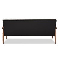 Baxton Studio Sorrento Mid-Century Retro Modern Faux Leather Upholstered Wooden 3-Seater Sofa, Black