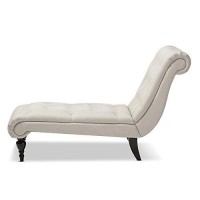 Baxton Studio Layla Mid-Century Modern Light Beige Fabric Upholstered Button-Tufted Chaise Lounge, Cream