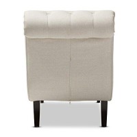 Baxton Studio Layla Mid-Century Modern Light Beige Fabric Upholstered Button-Tufted Chaise Lounge, Cream