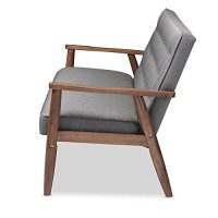 Baxton Studio Sorrento Mid-Century Retro Modern Fabric Upholstered Wooden 3-Seater Sofa, Grey 7059 X 2945 X 3296