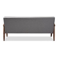 Baxton Studio Sorrento Mid-Century Retro Modern Fabric Upholstered Wooden 3-Seater Sofa, Grey 7059 X 2945 X 3296