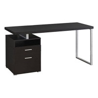 Monarch Specialties I 7145 Computer Writing Desk For Home & Office Laptop Table With Drawers Open Shelf And File Cabinet-Left Or Right Set Up, 60 L, Cappuccino