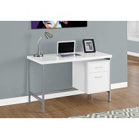 Monarch Specialties Contemporary Laptop Table With Drawer And File Cabinet Home & Office Computer Desk-Metal Legs, 48 L, White-Silver