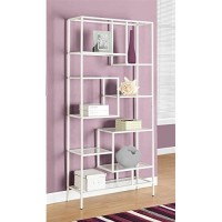Monarch Specialties 7159 Bookshelf, Bookcase, Etagere, Office, Bedroom, Metal, Tempered, Contemporary, Modern Bookcase-72, 32 L X 12 W X 72 H, Whiteclear Glass