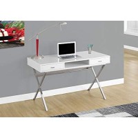 Monarch Specialties Laptop Table With Drawers And Open Shelf Computer, Writing Desk, Metal Sturdy Legs, 48 L, Glossy White