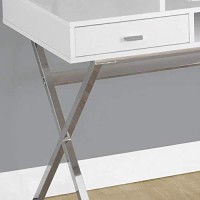 Monarch Specialties Laptop Table With Drawers And Open Shelf Computer, Writing Desk, Metal Sturdy Legs, 48 L, Glossy White
