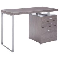 Monarch Specialties Left Or Right Facing 47-Inch Modern Home Office Computer Study Writing Desk With Filing Drawer, 48L, Grey & Silver