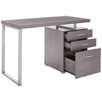 Monarch Specialties Left Or Right Facing 47-Inch Modern Home Office Computer Study Writing Desk With Filing Drawer, 48L, Grey & Silver