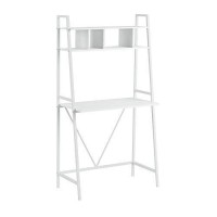 Monarch Specialties Workstation-Ladder Style Computer Desk With Shelves-Metal, 32 L, White