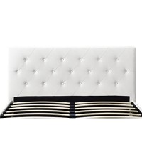 Dhp Dakota Upholstered Platform Bed With Diamond Button Tufted Headboard And Footboard, No Box Spring Needed, Full, White Faux Leather