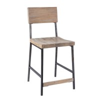 Madison Park Tacoma Bar Stools - Solid Wood, Metal Kitchen Stool - Natural Wood Color, Industrial Style Bar Height Stools - 1 Piece Wooden Seat Bar Furniture For Home