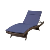 Christopher Knight Home Lakeport Outdoor Wicker Adjustable Chaise Lounge, Brown / Navy