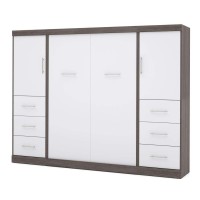 Bestar Nebula Full Murphy Bed And 2 Storage Units With Drawers (109W) In Bark Grey & White