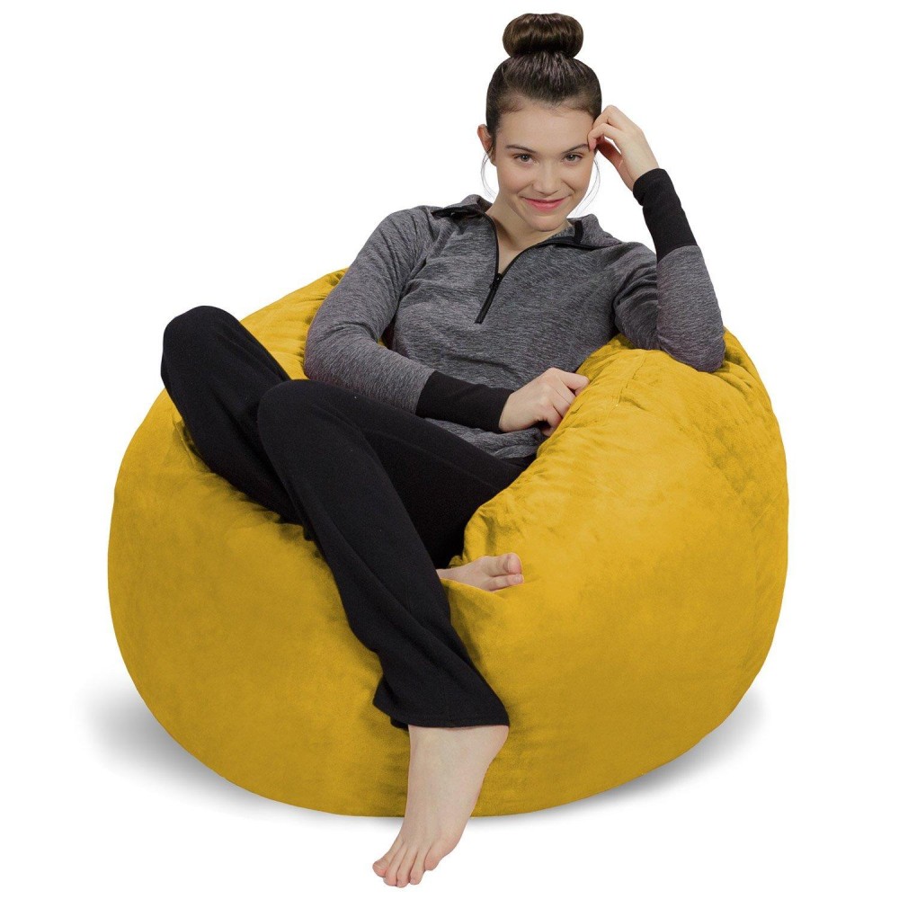 Sofa Sack - Plush, Ultra Soft Bean Bag Chair - Memory Foam Bean Bag Chair With Microsuede Cover - Stuffed Foam Filled Furniture And Accessories For Dorm Room - Lemon 3'