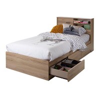 South Shore Fynn Mates Bed With 3 Drawers, Twin, Rustic Oak