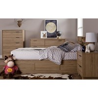South Shore Fynn Mates Bed With 3 Drawers, Twin, Rustic Oak
