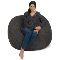 Chill Sack Bean Bag Chair: Giant 4' Memory Foam Furniture Bean Bag - Big Sofa With Soft Micro Fiber Cover - Grey Furry
