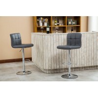 Roundhill Furniture Swivel Leather Adjustable Hydraulic Bar Stool, Set Of 2, Gray