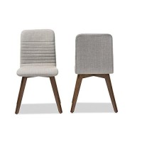 Baxton Studio 2 Piece Sugar Scandinavian Style Fabric Upholstered Walnut Dining Chair Set, Light Gray