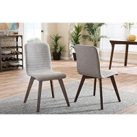 Baxton Studio 2 Piece Sugar Scandinavian Style Fabric Upholstered Walnut Dining Chair Set, Light Gray