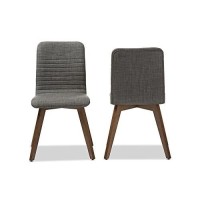 Baxton Studio 2 Piece Sugar Scandinavian Style Fabric Upholstered Walnut Dining Chair Set, Dark Gray